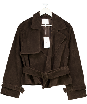 NA-KD Brown Faux Suede Short Trenchcoat UK 8