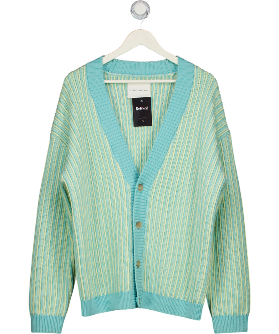 King & Tuckfield Blue Merino Striped Cardigan UK S