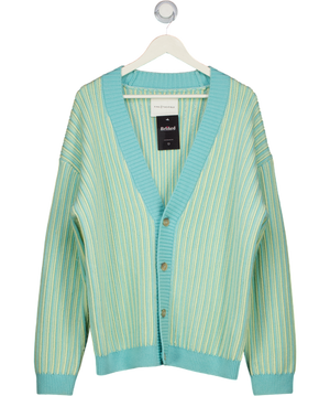 King & Tuckfield Blue Merino Striped Cardigan UK S