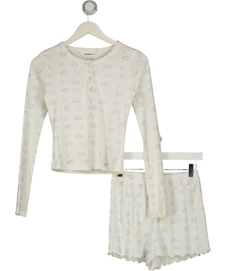 RIVER ISLAND White Cardigan And Shorts Pyjama Set UK S