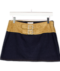 MESHKI Miranda Faux Suede Belted Denim Mini Skirt - Indigo Blue UK S