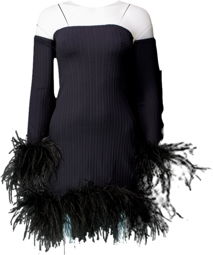 Leslie Amon Black Laurie Convertible Feather Trimmed Mini Dress UK S