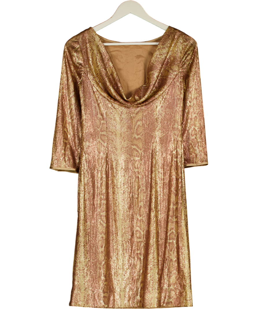 TAHARI Metallic Gold Sequin Embellished Snake Print Cowl Back Dress Us4 UK 8