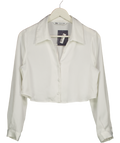 ZARA White Cropped Satin Blouse UK M