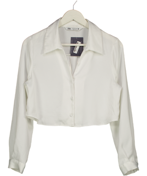 ZARA White Cropped Satin Blouse UK M