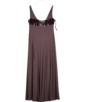 AMANDA WAKELEY Chocolate Brown Sequin Embellished Pleated Detail Maxi Dress UK 12
