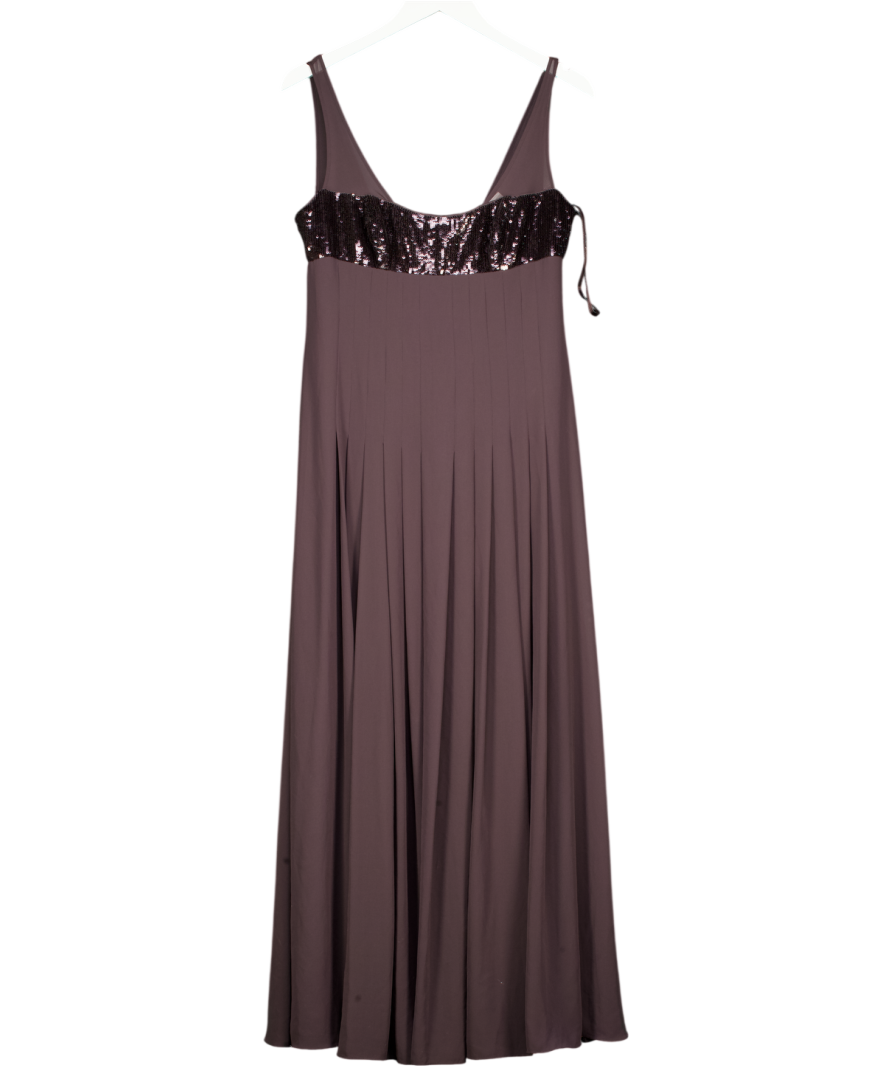 AMANDA WAKELEY Chocolate Brown Sequin Embellished Pleated Detail Maxi Dress UK 12