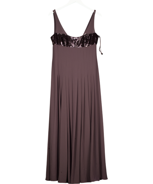 AMANDA WAKELEY Chocolate Brown Sequin Embellished Pleated Detail Maxi Dress UK 12