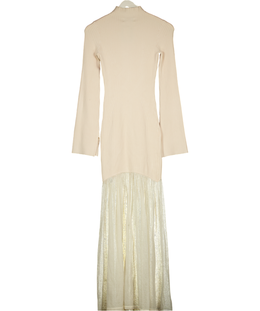 Topshop Cream Knitted Funnel Neck Variegated Rib Maxi Dress UK XS