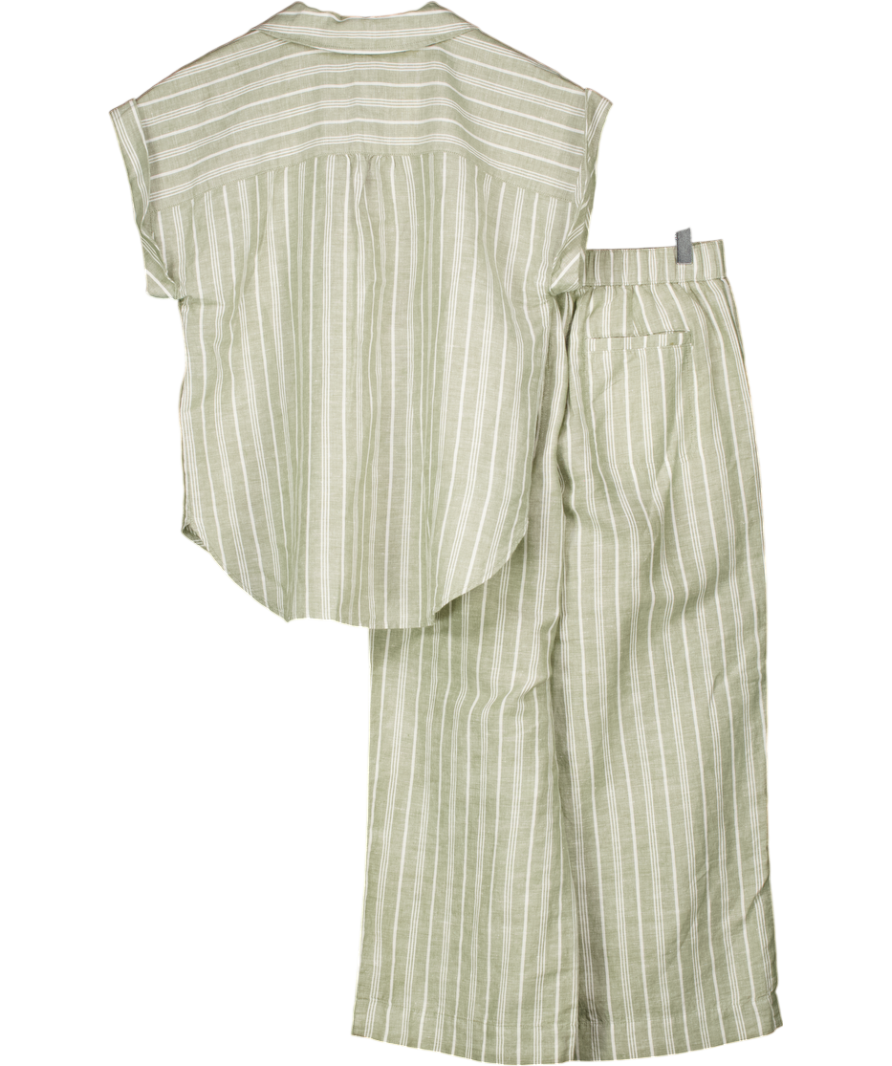 TALBOTS 2-piece Green Striped Linen / Cotton Blend Top & Trouser Set UK S