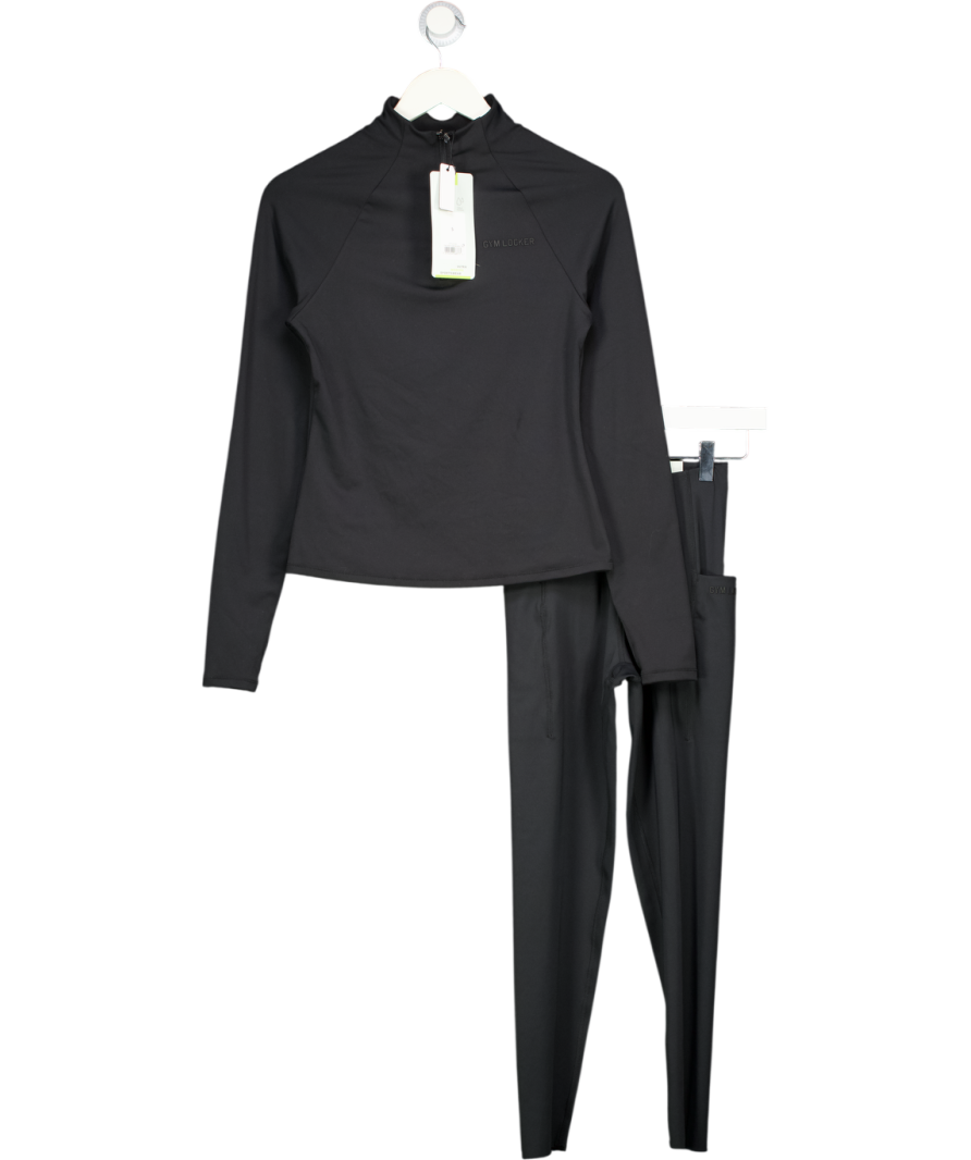 Gym Locker Black ¼ Zip Top And Cropped Leggings Set UK S