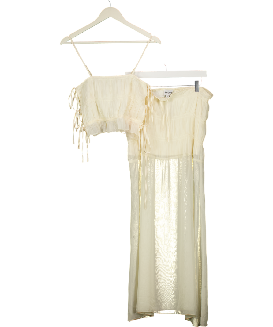 SNDYS. 2-piece Cream Ruched Pleated Maxi Skirt And Tie Back Top Set UK S
