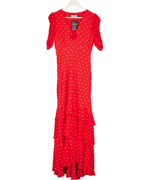 RIXO Rosheen Silk Midi Dress In Red Vintage Spot UK 8