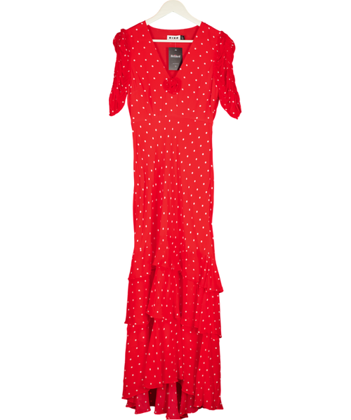 RIXO Rosheen Silk Midi Dress In Red Vintage Spot UK 8