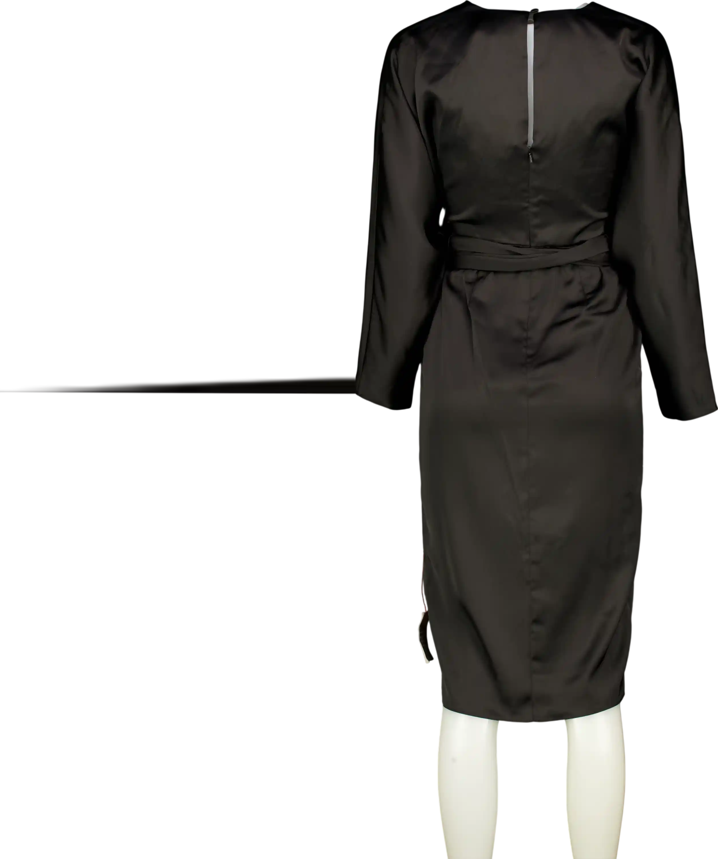ASOS Black Satin Long Sleeve Wrap Top Midi Pencil Dress UK 8