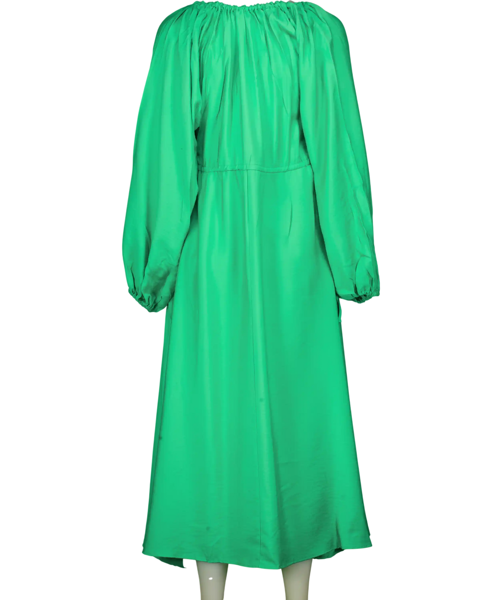 Topshop Textured Ruched Channel Midaxi Dress In Green UK 8