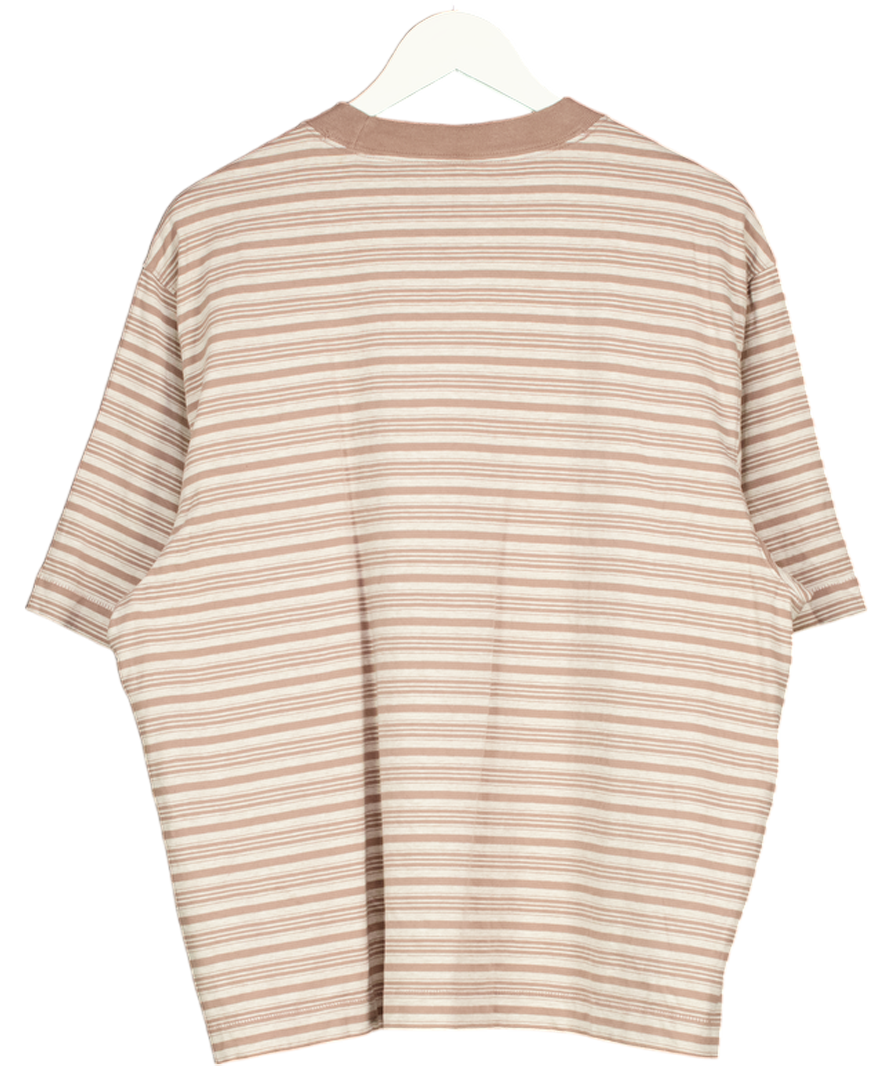 ABERCOMBIE & FITCH Beige Striped Heavyweight Cropped T-shirt UK L