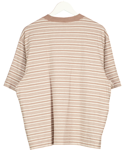 ABERCOMBIE & FITCH Beige Striped Heavyweight Cropped T-shirt UK L