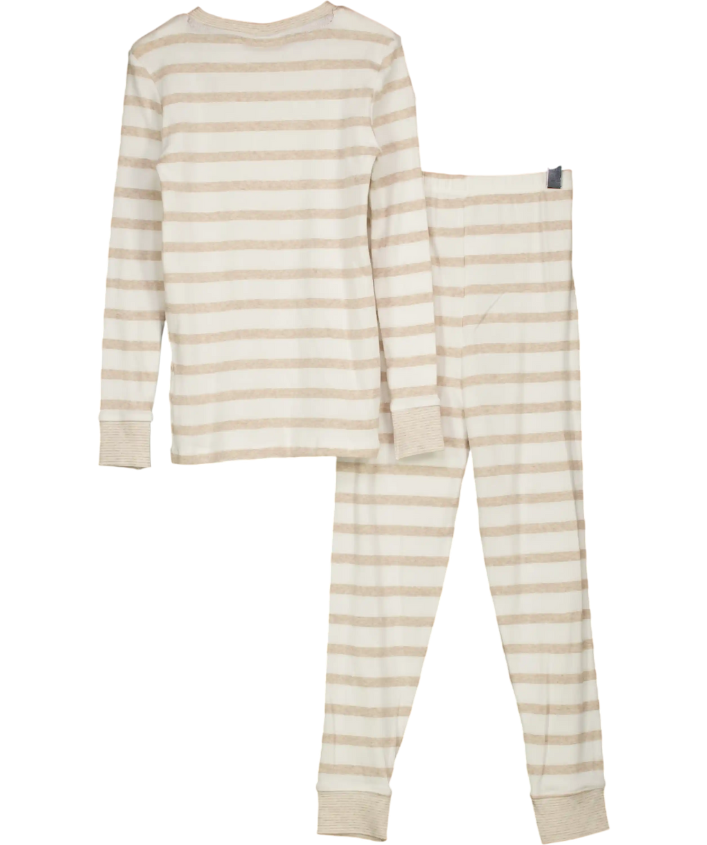 THE WHITE COMPANY KIDS Beige Jingles Reindeer Natural Stripe Pyjamas Age 7-8 Years 7 Years