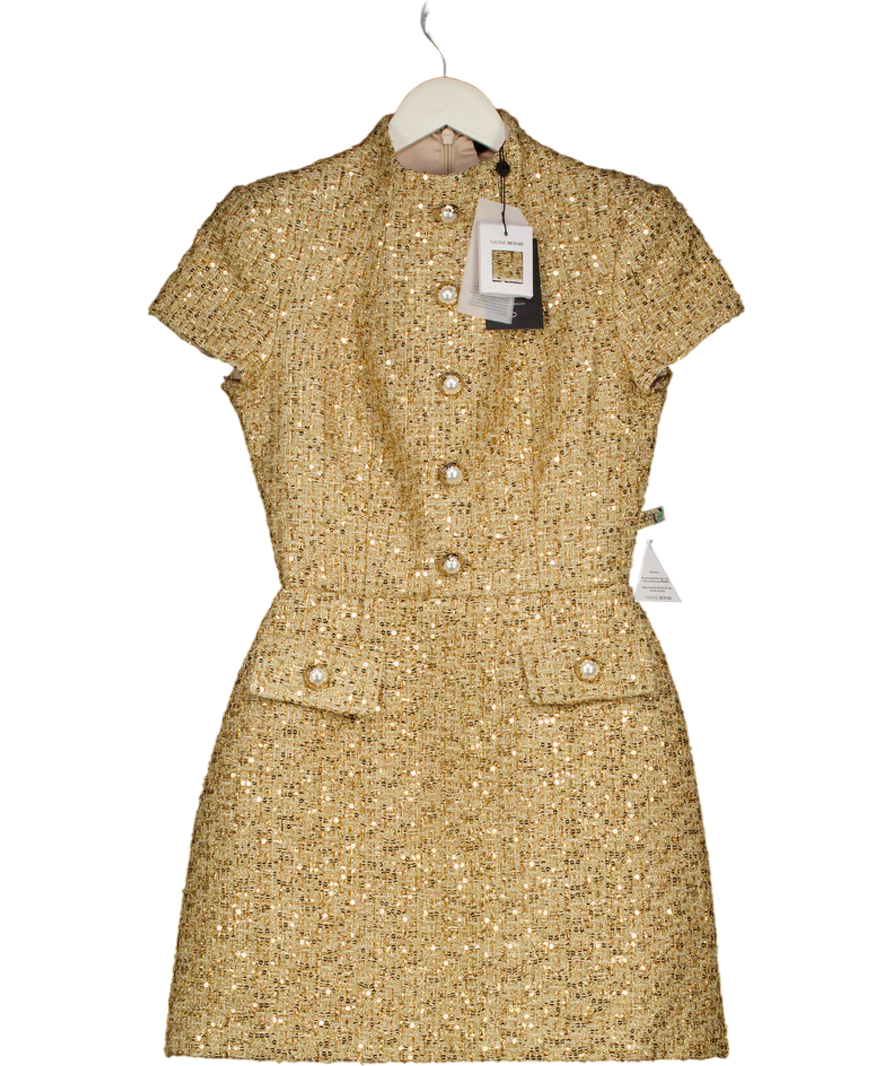 NADINE MERABI Metallic Elysia Gold Sequin Tweed Mini Dress UK 8 Reliked NADINE MERABI Metallic Elysia Gold Sequin Tweed Mini Dress UK 8 Reliked