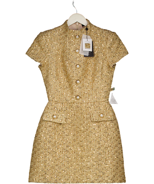 NADINE MERABI Metallic Elysia Gold Sequin Tweed Mini Dress UK 8