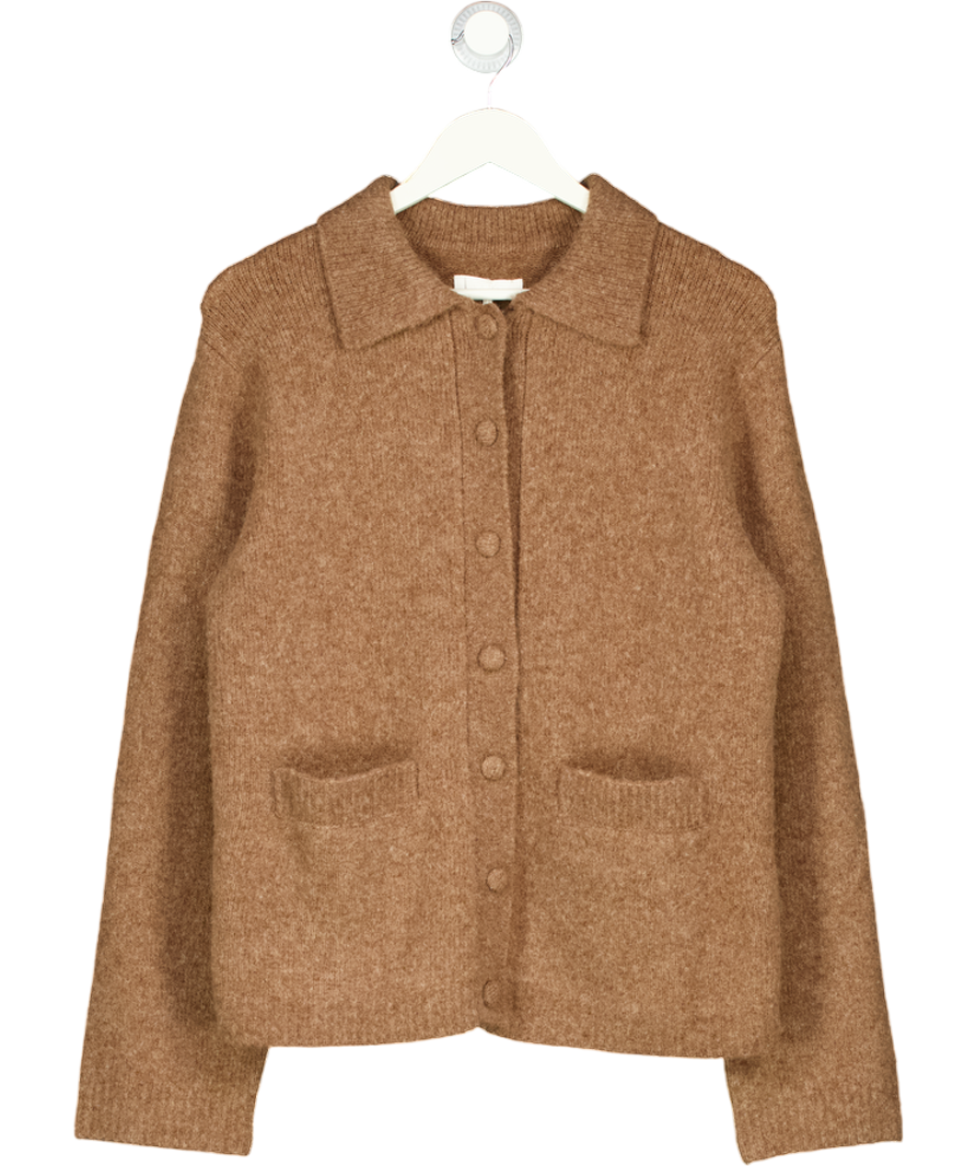 NA-KD Brown Supersoft Knitted Wool Blend Cardigan UK XS