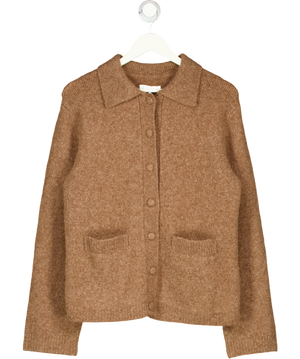 NA-KD Brown Supersoft Knitted Wool Blend Cardigan UK XS