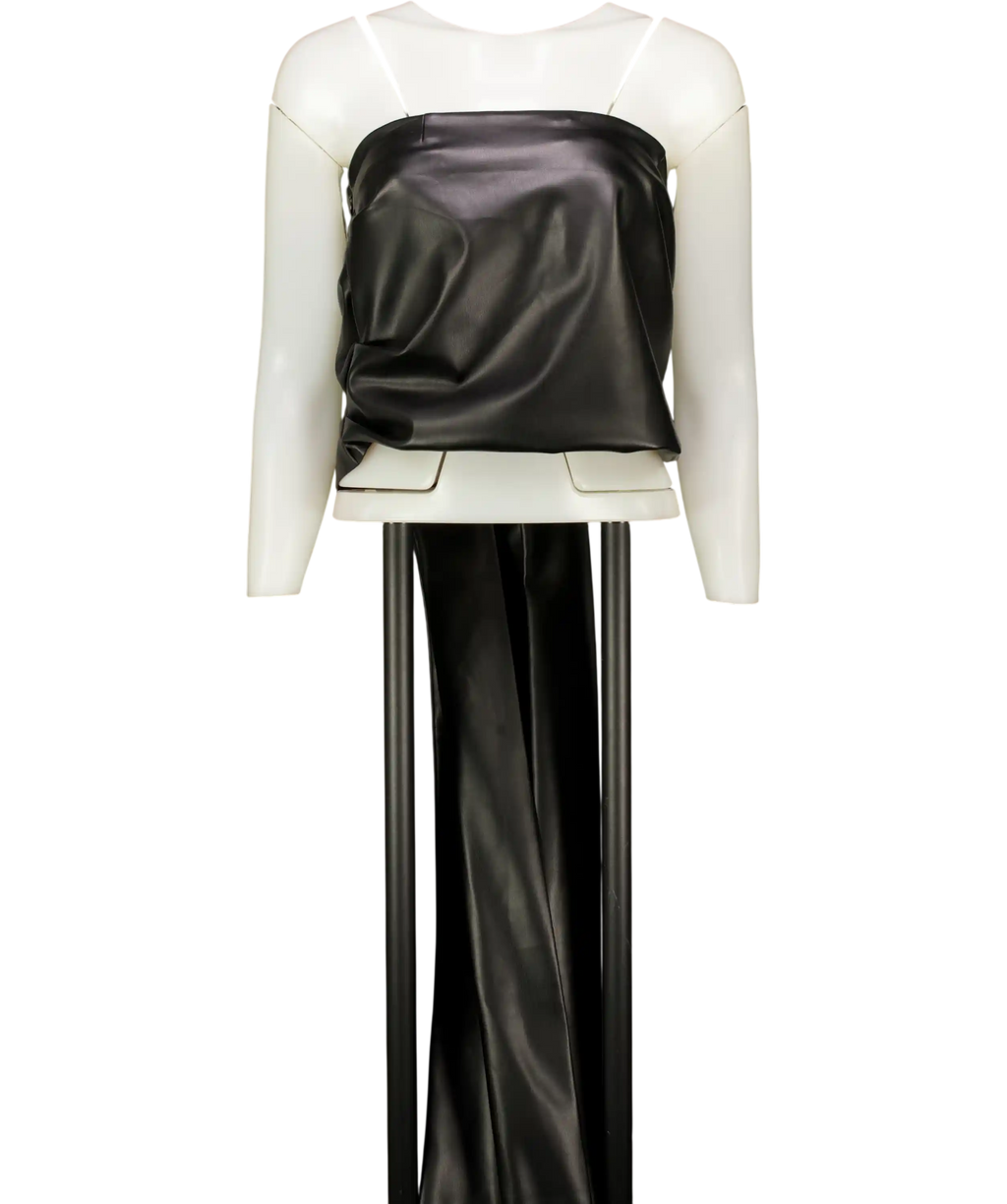 LIKA Black Draped Butter-soft Faux-leather Top UK 8