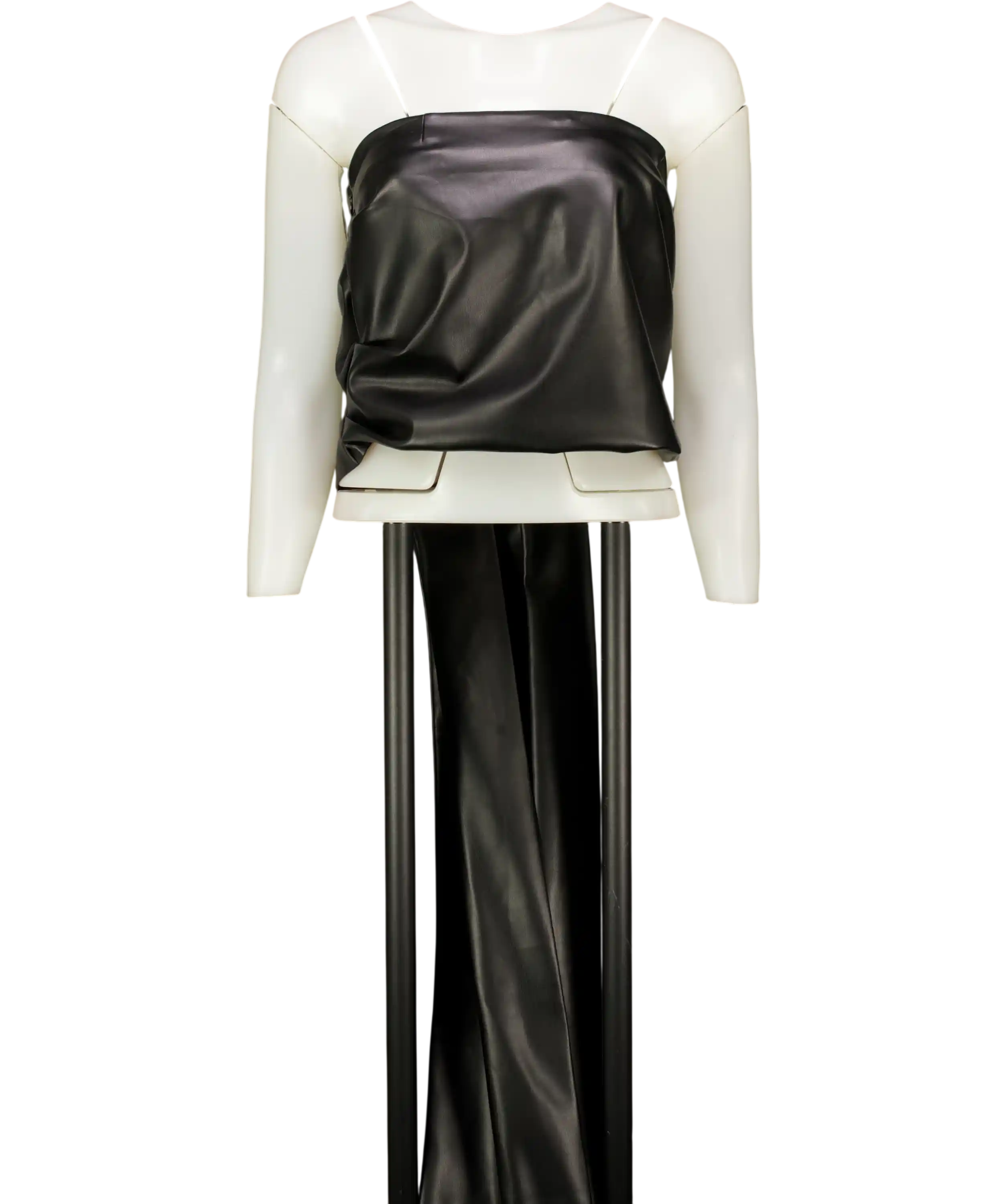 LIKA Black Draped Butter-soft Faux-leather Top UK 8