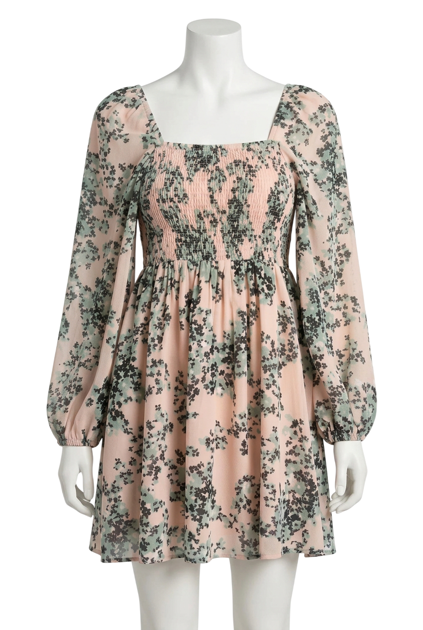 & Other Stories Pink Smocked Square Neck Dress UK 6