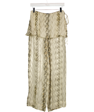 MASSIMO DUTTI Cream Chiffon Snake Print Trousers UK 8