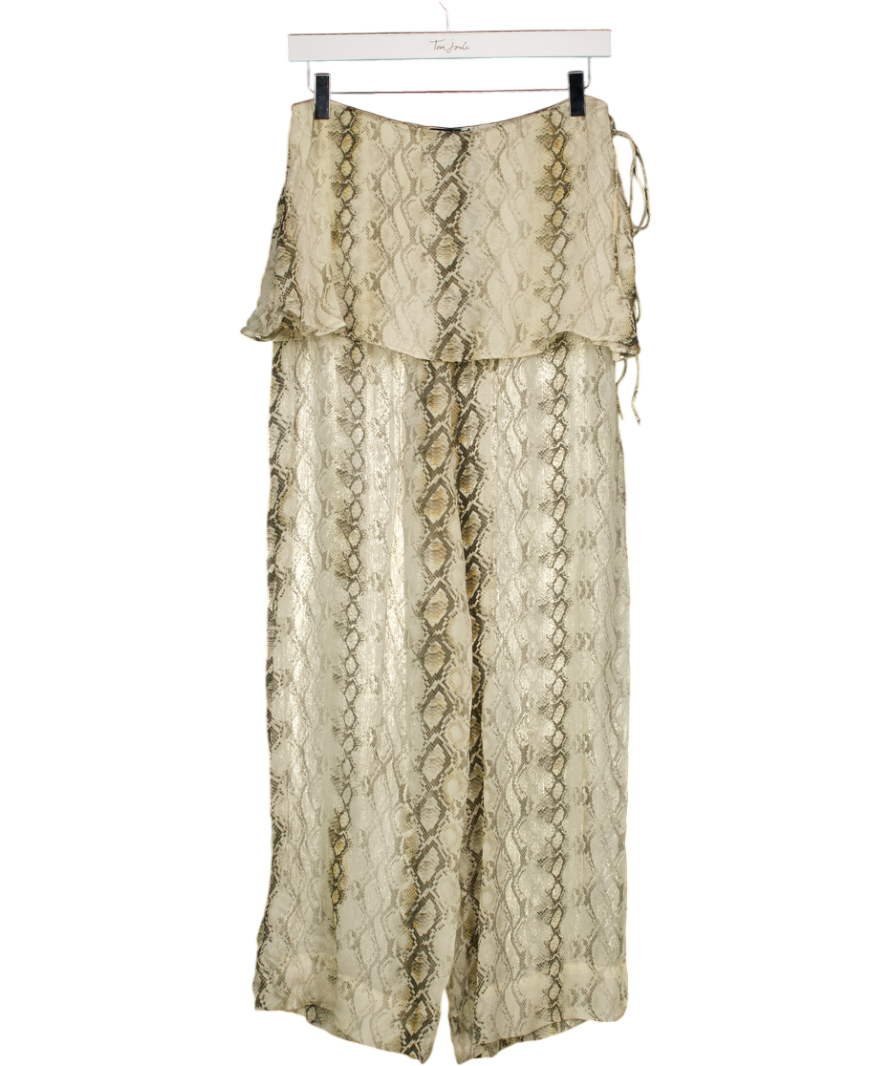 MASSIMO DUTTI Cream Chiffon Snake Print Trousers UK 8