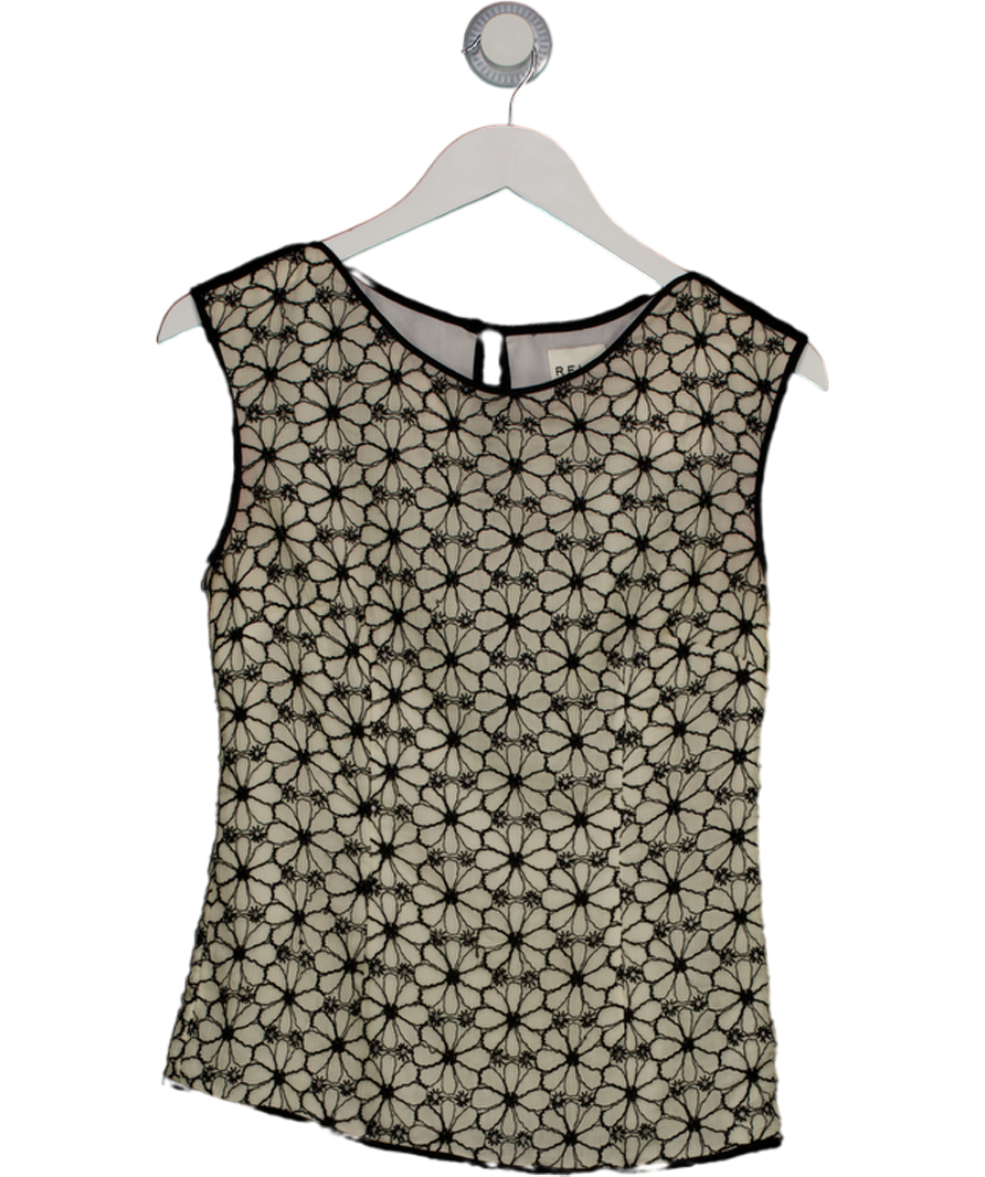 REISS Ivory / Black Embroidered Floral Sleeveless Top UK 8