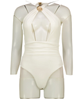 KAREN MILLEN White  / Gold Shell Hardware Halterneck Swimsuit UK XS
