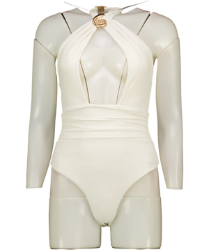 KAREN MILLEN White  / Gold Shell Hardware Halterneck Swimsuit UK XS
