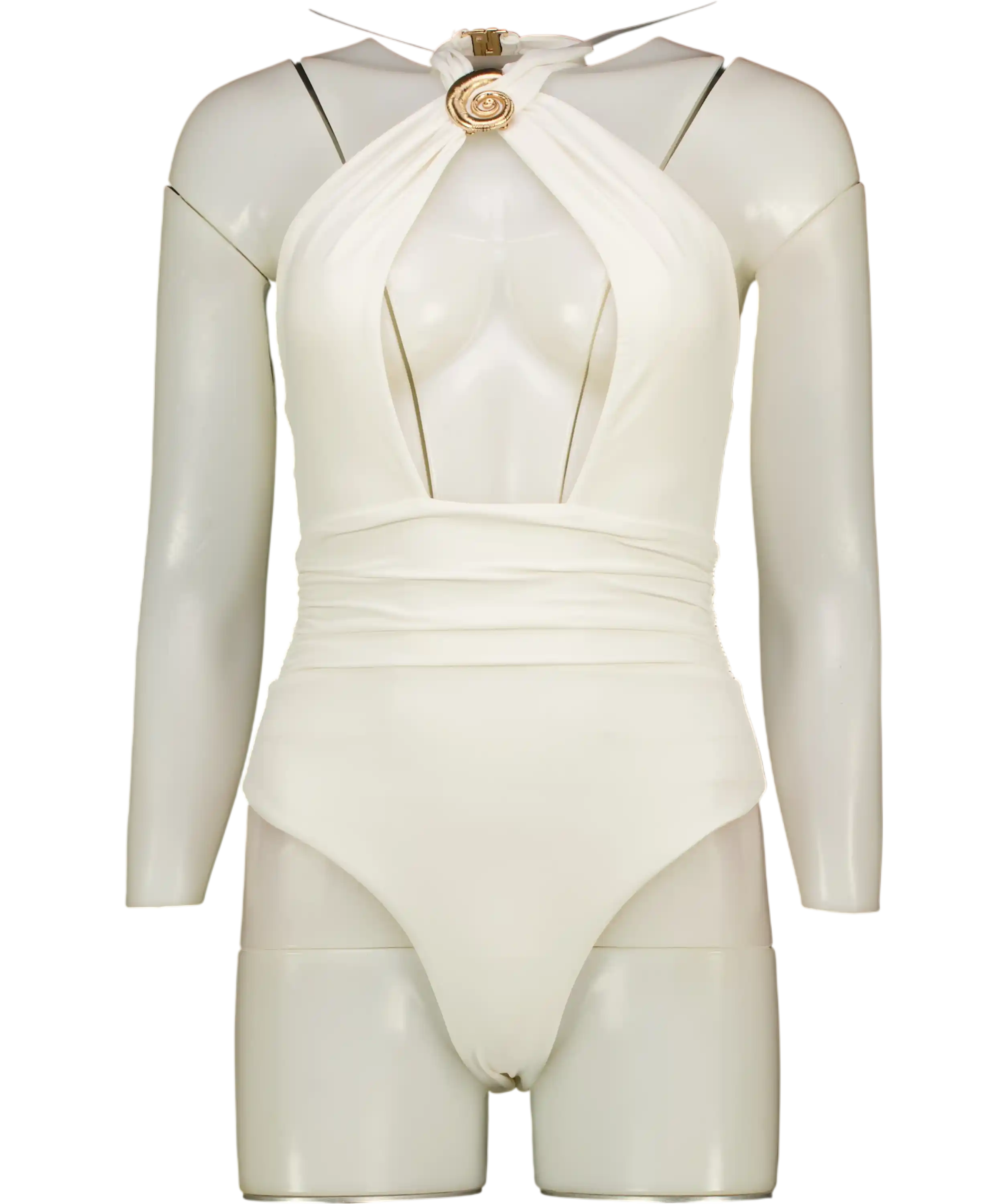 KAREN MILLEN White  / Gold Shell Hardware Halterneck Swimsuit UK XS