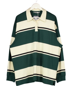 WEEKDAY Green Striped Oversized Polo Shirt UK M