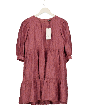 ZARA Textured Tiered Smock Mini Dress Pink UK M