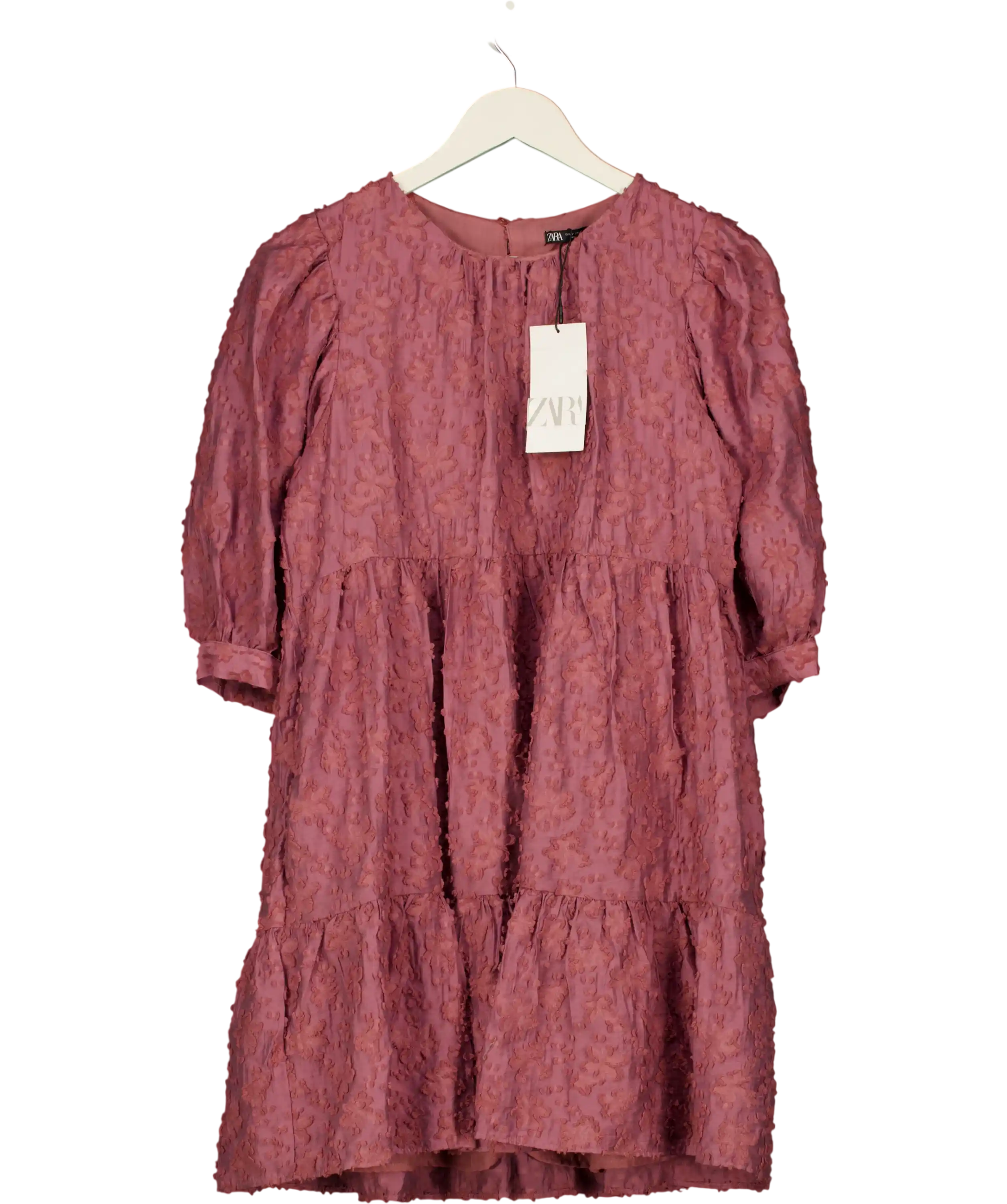 ZARA Textured Tiered Smock Mini Dress Pink UK M