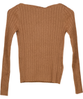 MANGO Chocolate Brown Boat Neck Ribbed Sweater UK S