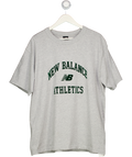 NEW BALANCE Grey Marl Flocked Logo T-shirt UK XL