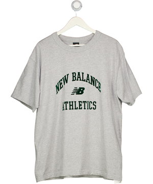 NEW BALANCE Grey Marl Flocked Logo T-shirt UK XL