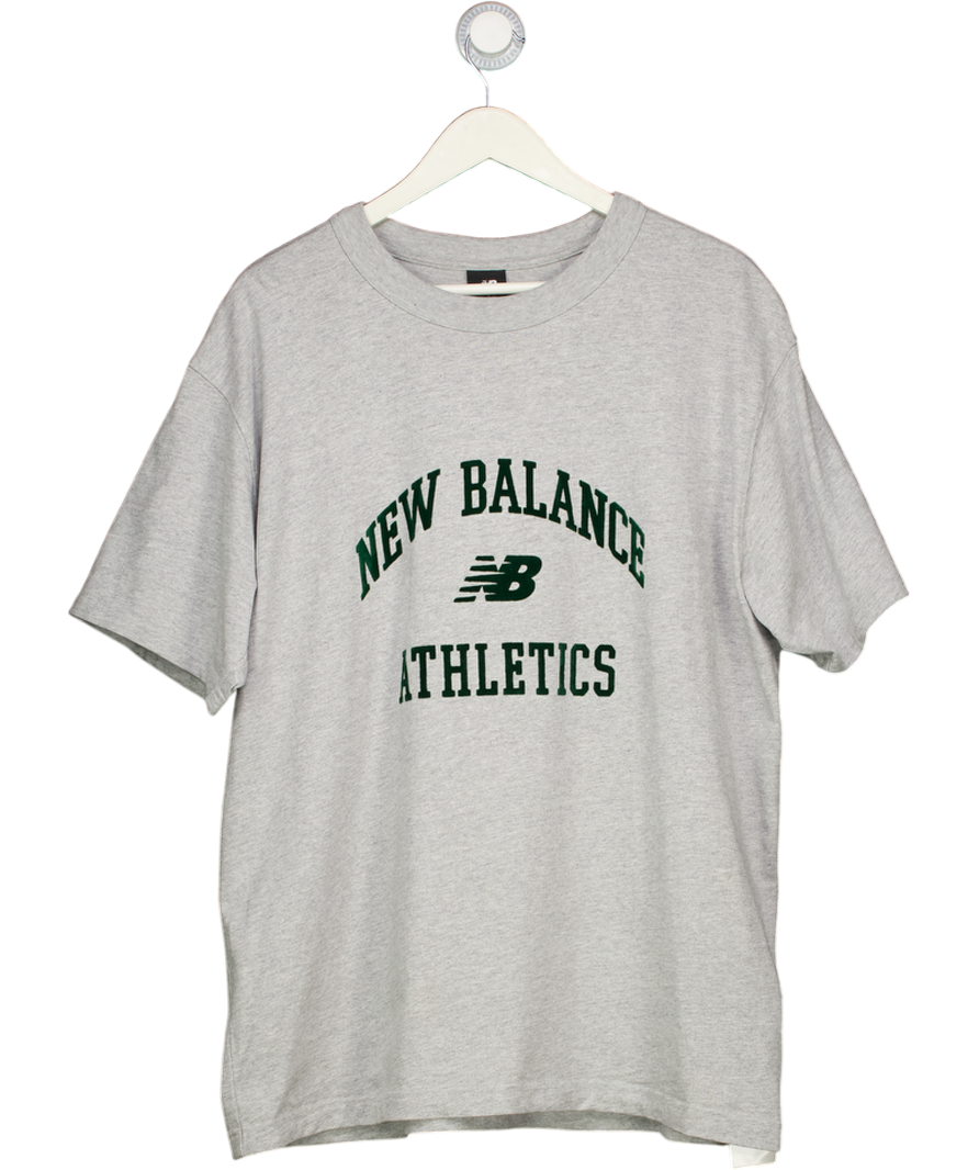 NEW BALANCE Grey Marl Flocked Logo T-shirt UK XL