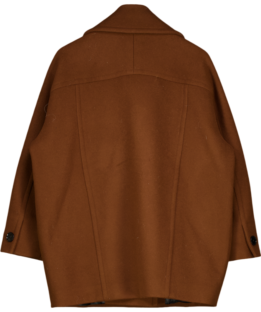 ME + EM Chocolate Brown Wool Blend Double Breasted Short Coat UK 10
