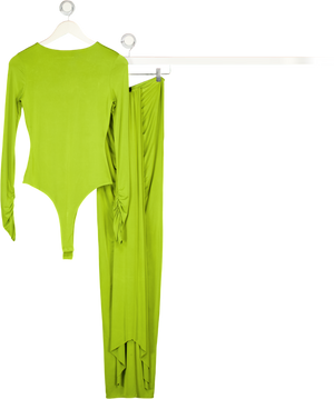Ruched & Ready 2-PIECE Green Long Sleeve Bodysuit Co-ord Set UK S