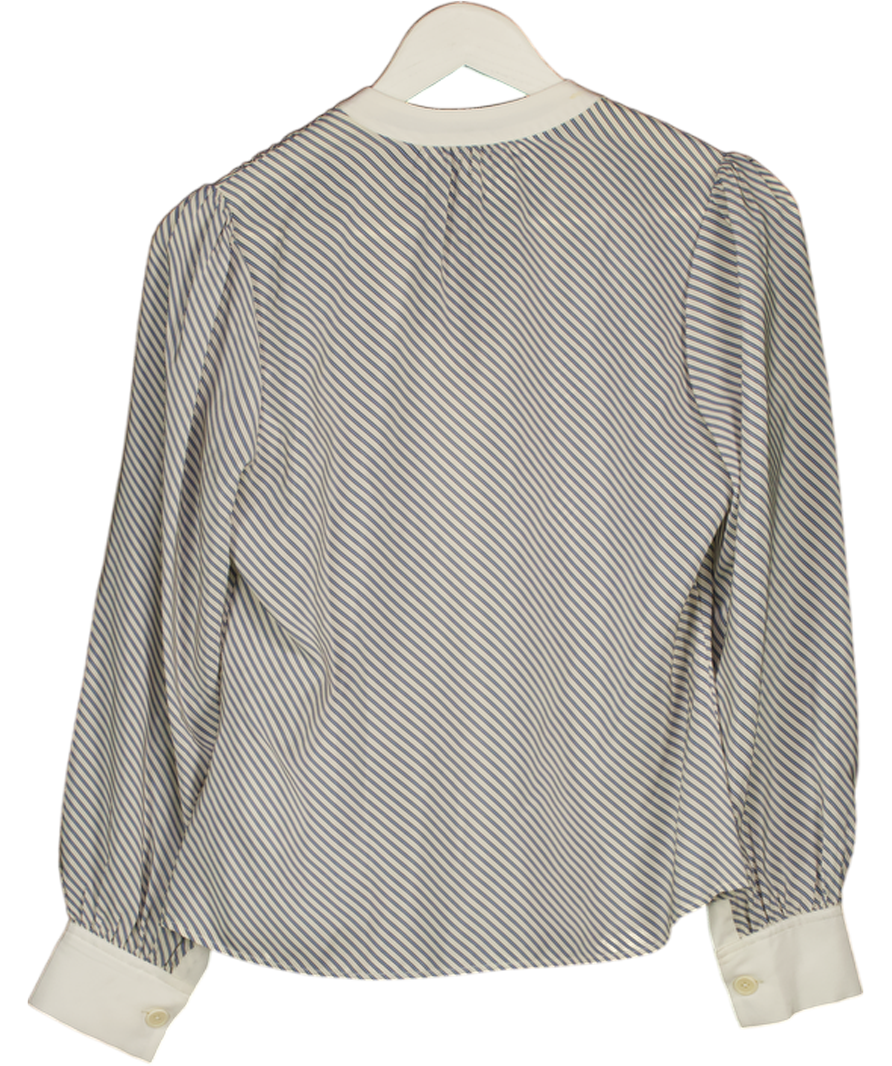 LK BENNETT Ivory & Blue  Stripe 100% Silk Blouse UK 8