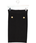 BALMAIN Black Ribbed Bodycon Mini Skirt With Gold Button Detail Fr36 UK 8