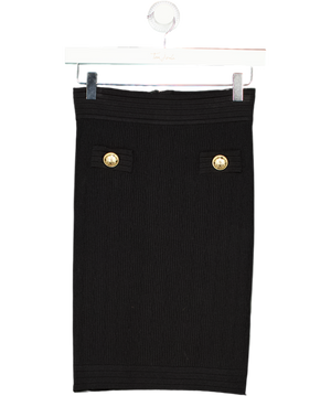 BALMAIN Black Ribbed Bodycon Mini Skirt With Gold Button Detail Fr36 UK 8