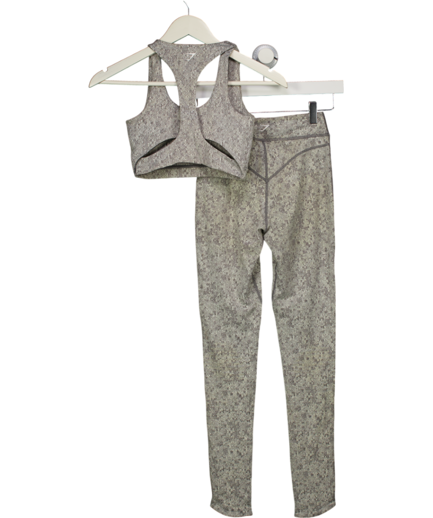 GYMSHARK Grey Fleur Textured Sports Bra & Leggings Set UK XS