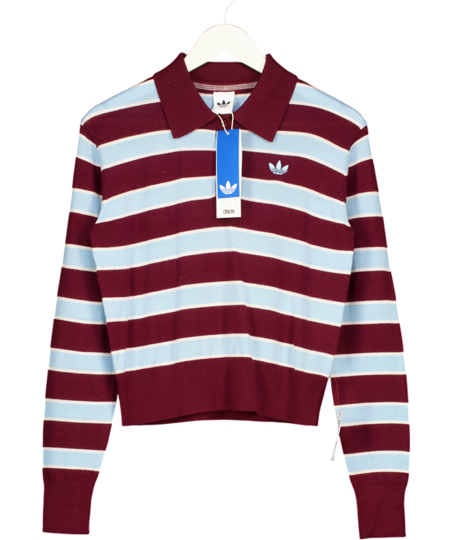 adidas Originals X Asos Wool Rugby Top In Burgundy & Blue Stripe UK S